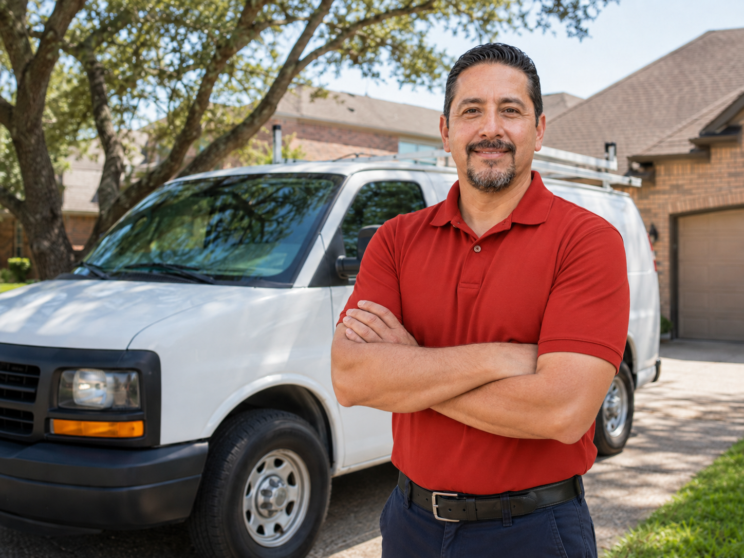 Greg's Garage Door technician at a residential job site in Austin Texas