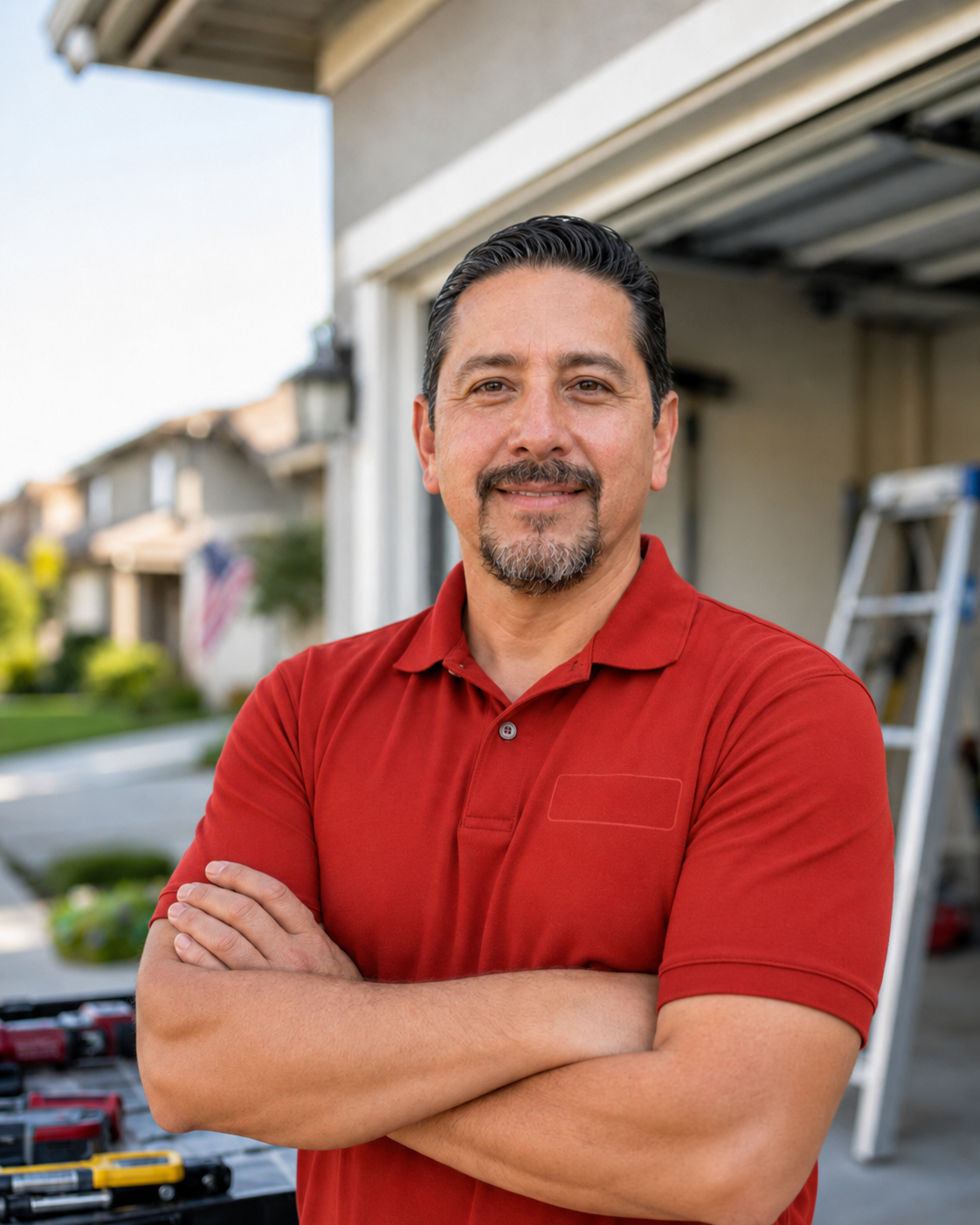 Greg Martinez, owner of Greg's Garage Door, at a residential job site in Austin Texas